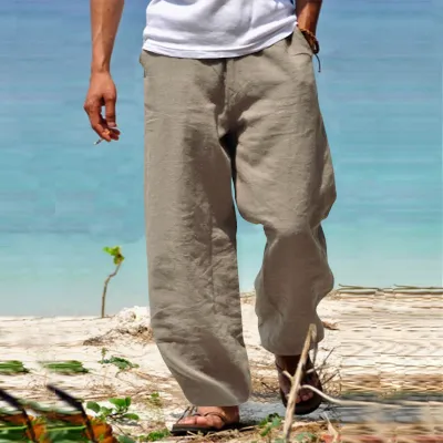 Men Fashion Casual Solid Color Plus Size Wide Leg Linen Pants