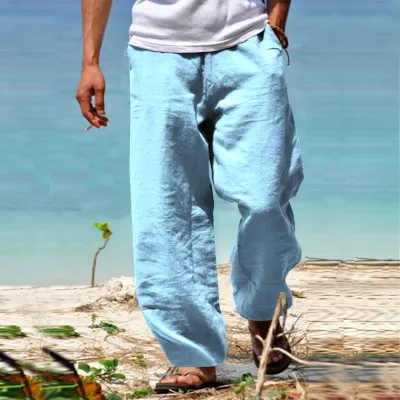 Men Fashion Casual Solid Color Plus Size Wide Leg Linen Pants