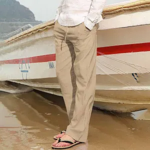 Men Casual Solid Color Plus Size Wide Leg Trousers with Multi-Pockets