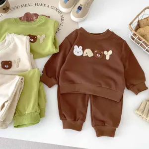 Kids Baby Boys Girls Casual Cute Cartoon Animal Long Sleeve Sweatshirts Pants Sets Two-Piece Pullover Neutral
