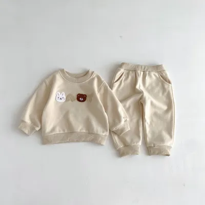 Kids Baby Boys Girls Casual Cute Cartoon Animal Long Sleeve Sweatshirts Pants Sets Two-Piece Pullover Neutral