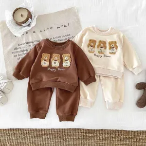 Kids Baby Boys Girls Casual Cute Cartoon Bear Alphabet Long Sleeve Sweatshirts Pants Set Cotton Pullover