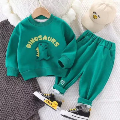 Kids Toddler Boys Casual Cartoon Dinosaur Alphabet Long Sleeve Sweatshirt and Pants Two Piece Set