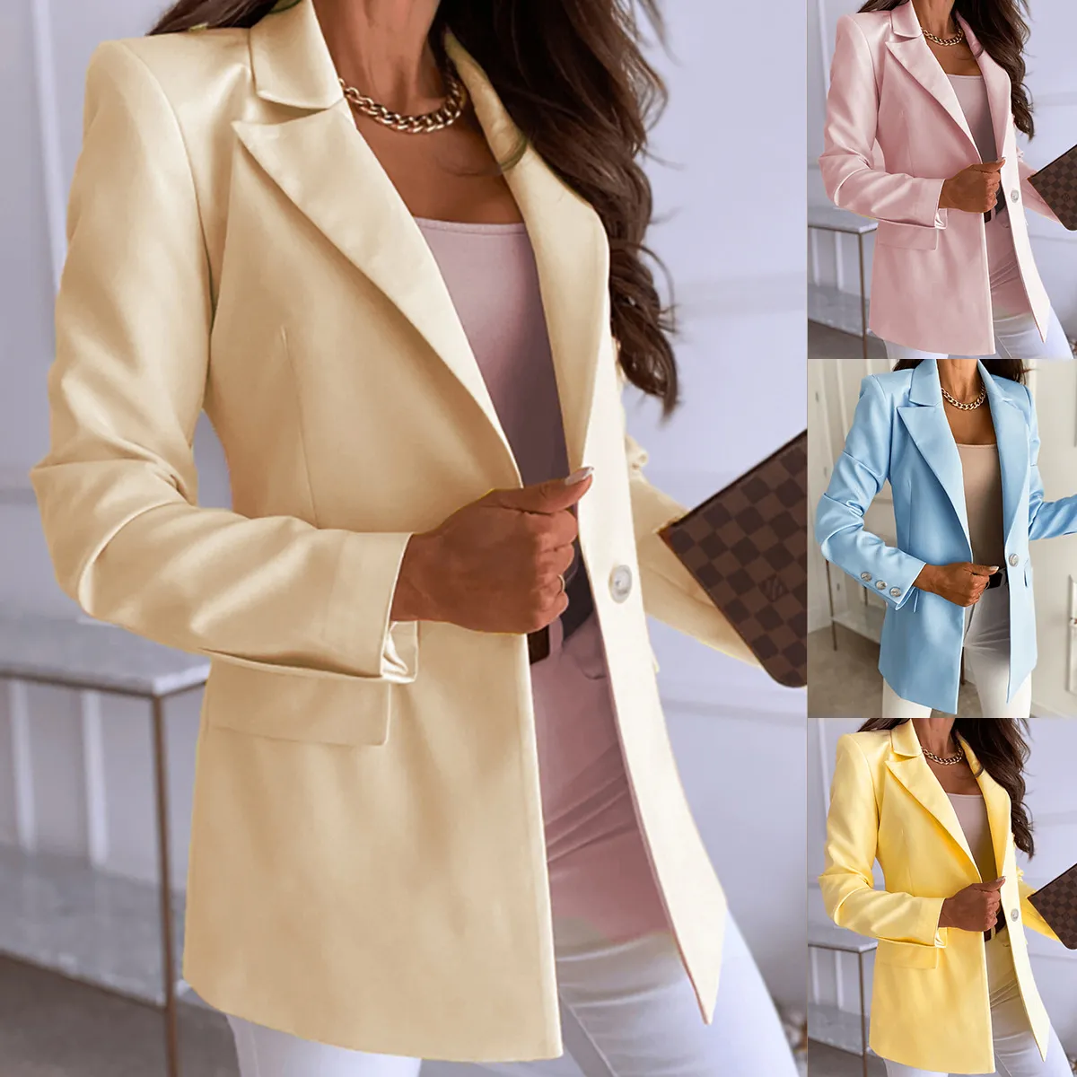 Women Casual Solid Color Sleeveless Blazer Coat