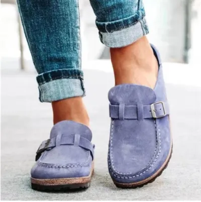 Plus Size Women Vintage Solid Color Flat Slip On Mules
