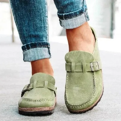 Plus Size Women Vintage Solid Color Flat Slip On Mules