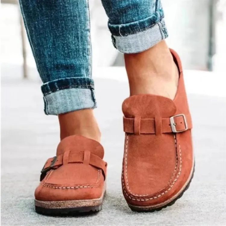 Plus Size Women Vintage Solid Color Flat Slip On Mules