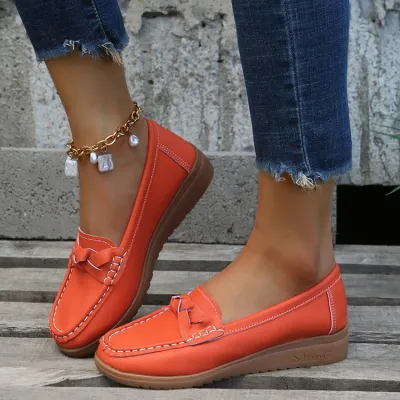 Plus Size Women Casual Round-Toe Wedge Loafers