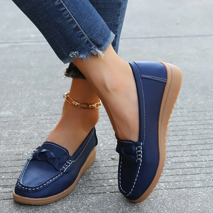Plus Size Women Casual Round-Toe Wedge Loafers
