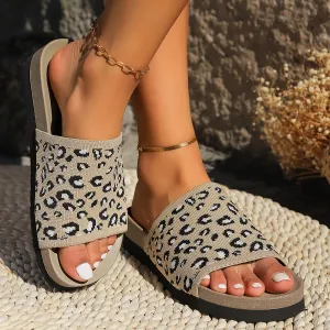 Women Plus Size Leisure Leopard Flat Slippers with PVC Sole