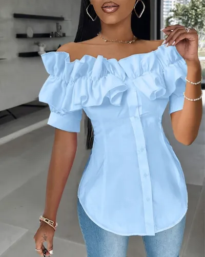 Creative Women Off-Shoulder Ruffled Slim-Fit Short Sleeve Blouse