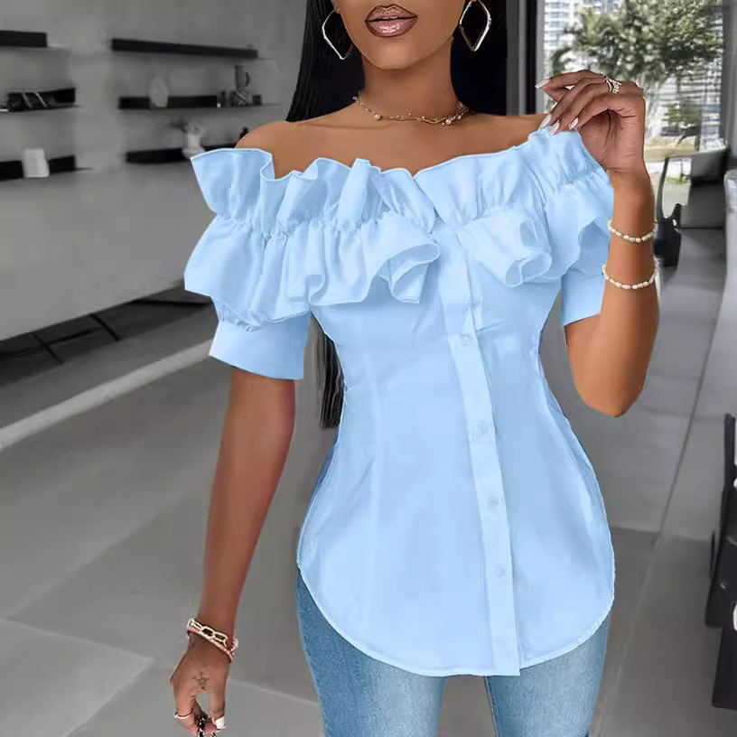 Wholesale Creative Fall Spring Sweet Women Ruffled Off
