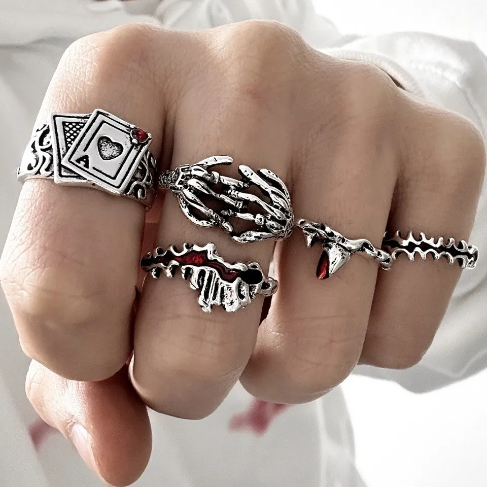 Gothic Dark Skull Ring Set Hip-Hop Geometry Zinc Alloy