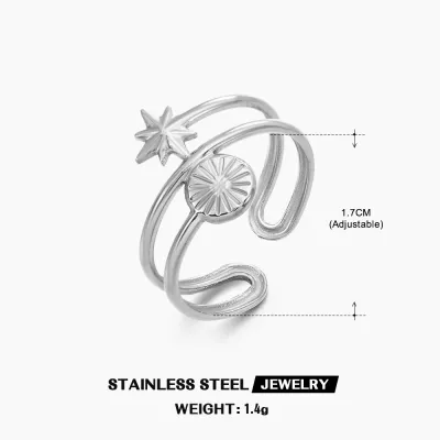Fashion Personality Stainless Steel Star Moon Opening Adjustable Ring
