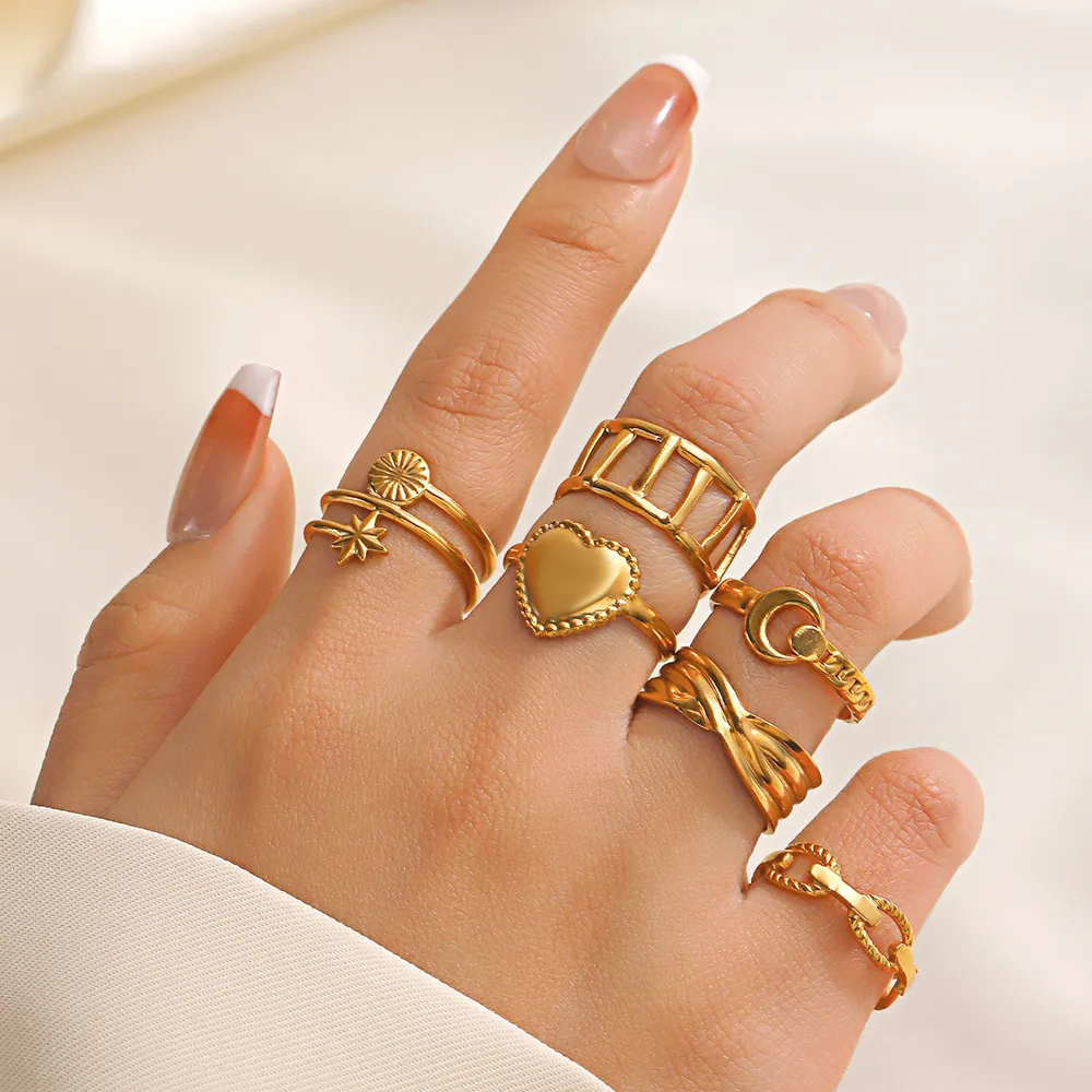 Fashion Personality Stainless Steel Star Moon Opening Adjustable Ring