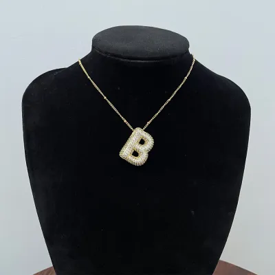 Women Fashion Simple 26 English Alphabet Rhinestone Pendant Necklace