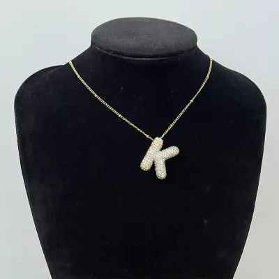 Women Fashion Simple 26 English Alphabet Rhinestone Pendant Necklace