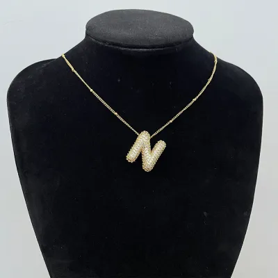 Women Fashion Simple 26 English Alphabet Rhinestone Pendant Necklace