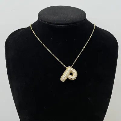 Women Fashion Simple 26 English Alphabet Rhinestone Pendant Necklace