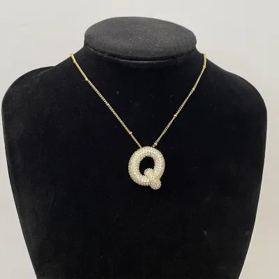 Women Fashion Simple 26 English Alphabet Rhinestone Pendant Necklace