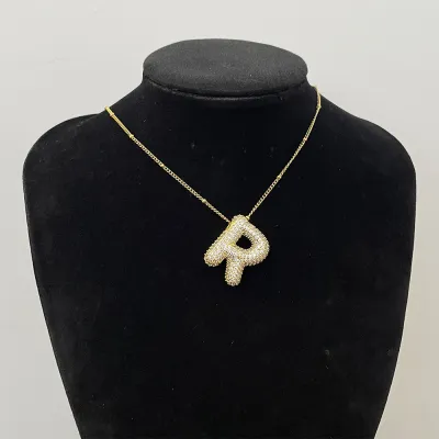 Women Fashion Simple 26 English Alphabet Rhinestone Pendant Necklace