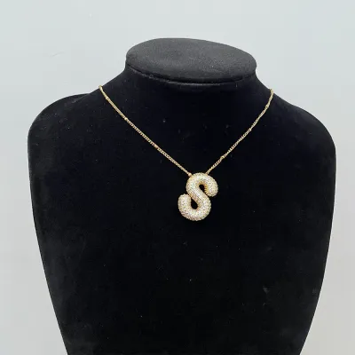 Women Fashion Simple 26 English Alphabet Rhinestone Pendant Necklace