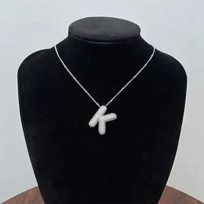 Women Fashion Simple 26 English Alphabet Rhinestone Pendant Necklace