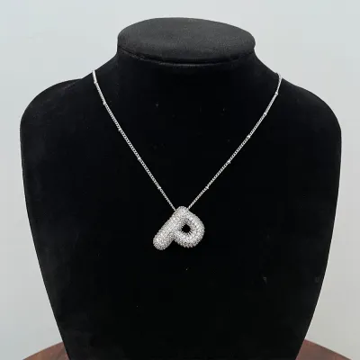 Women Fashion Simple 26 English Alphabet Rhinestone Pendant Necklace