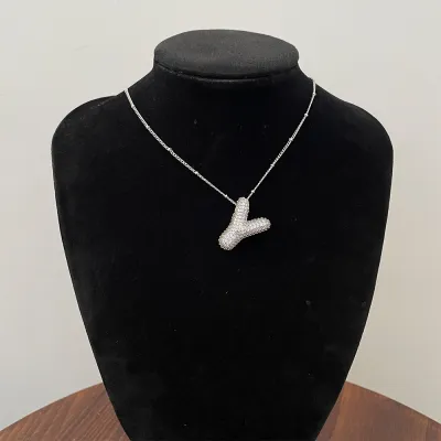 Women Fashion Simple 26 English Alphabet Rhinestone Pendant Necklace