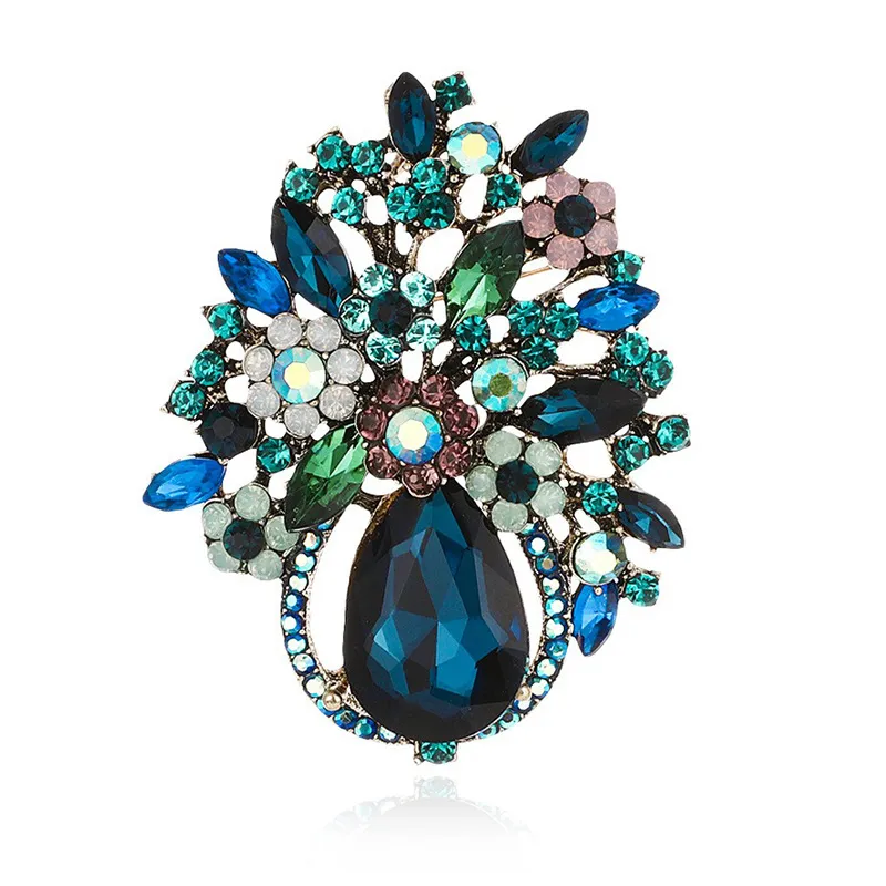 Women's Fashion Diamond-Encrusted Gem Flower Brooch Vintage Literature Art Retro Zinc Alloy