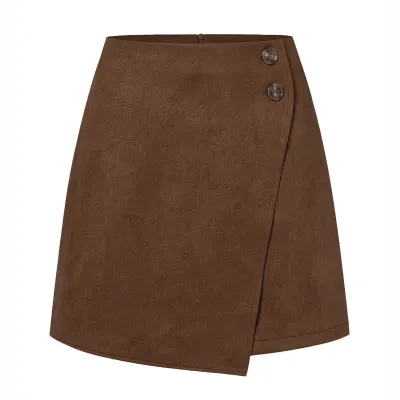 Autumn Winter Women Fashion Suede Irregular High Waist Skirt
