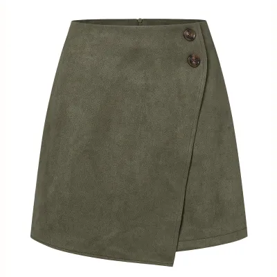 Autumn Winter Women Fashion Suede Irregular High Waist Skirt