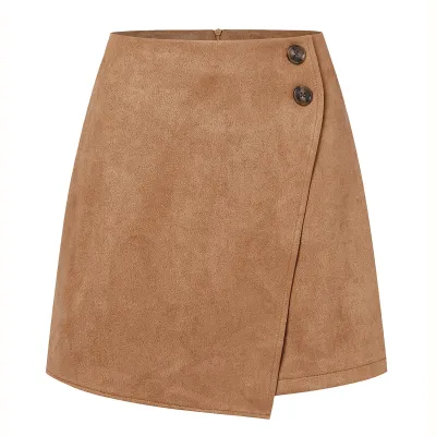 Autumn Winter Women Fashion Suede Irregular High Waist Skirt