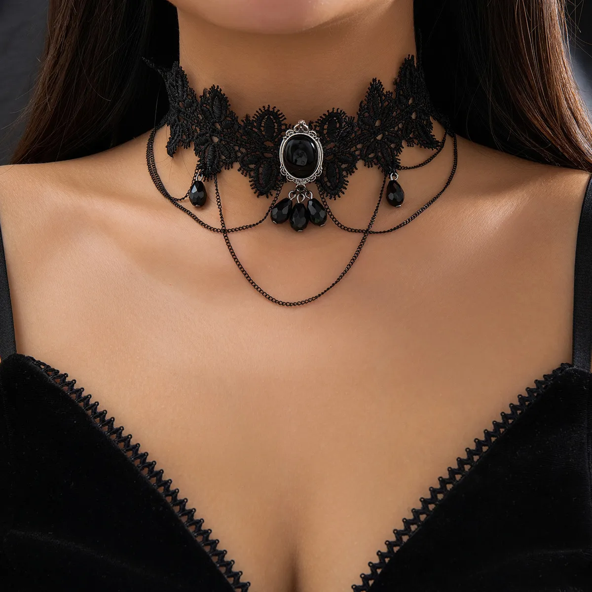 Gothic Vintage Lace Tassel Necklace