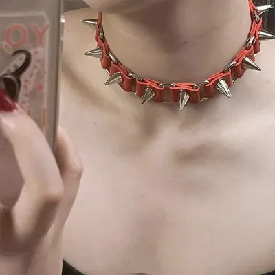 Gothic Punk Personalized Leather Studded Pendant Necklace