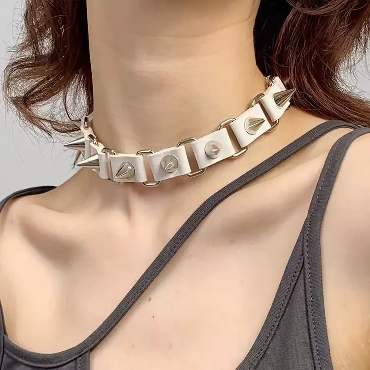 Gothic Punk Personalized Leather Studded Pendant Necklace
