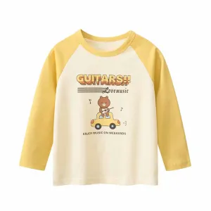 Kids Toddler Boys Girls Casual Cute Alphabet Cartoon Print Long Sleeve Round Neck Cotton T-Shirt