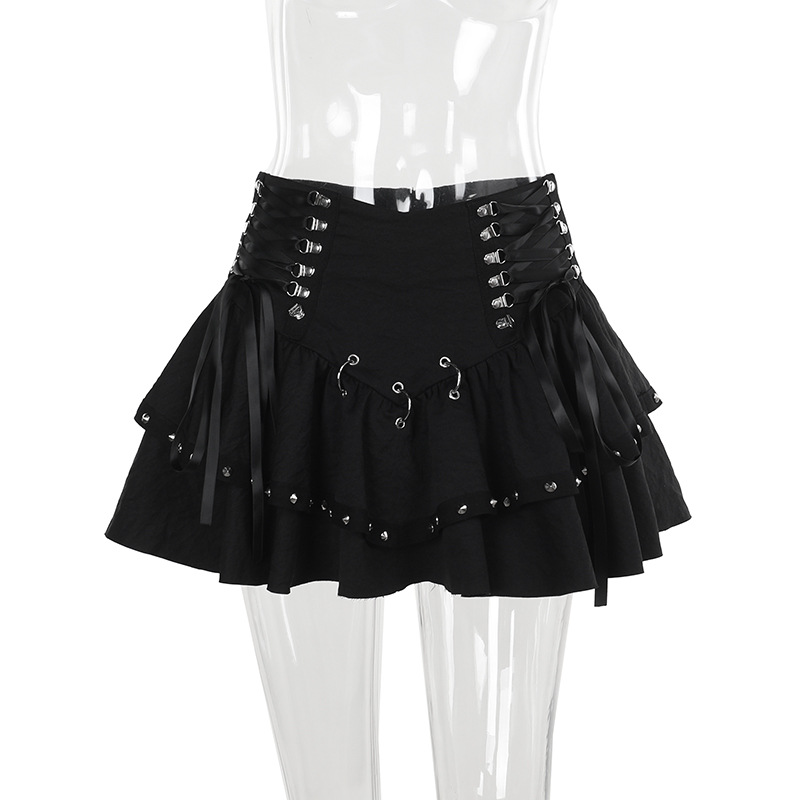 Wholesale Gothic Women Fashion Lace-Up Studded Skirt