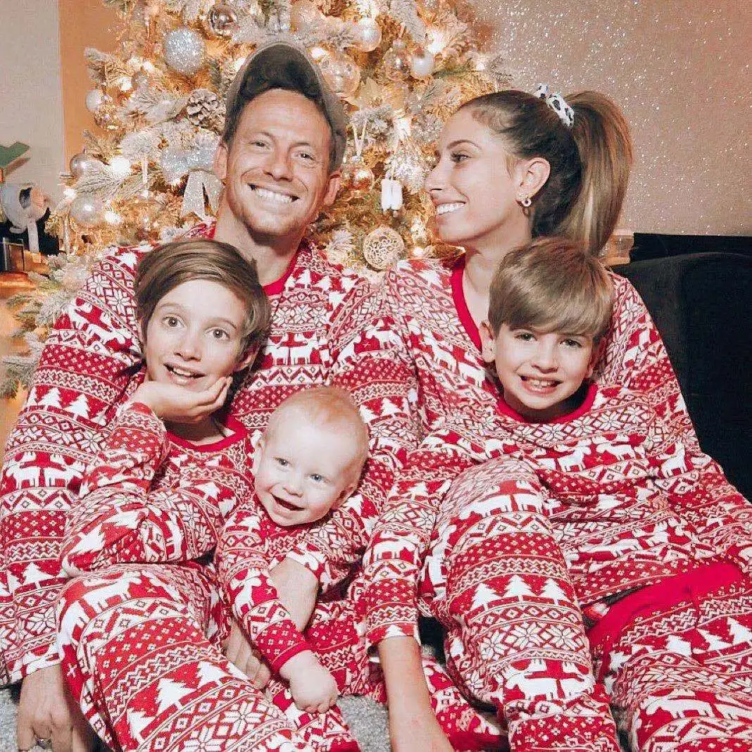Fashion Cartoon Christmas Tree Printing Crewneck Long Sleeve Home Parent-Child Pajamas Set