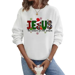 Christmas Women Cartoon Plaid Snowflake Print Round Neck Short Sleeve Sweatshirt