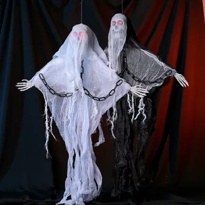 Halloween Hanging Ghost Chain Hanging Ghost Glowing Skull Hanging Ghost Horror Layout Props