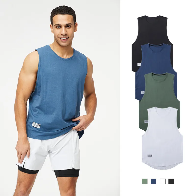 Men Casual Quick Dry Solid Color Cotton Sports Tank Top