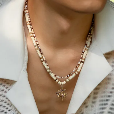 Men Fashion Casual Hip Hop Coconut Shell Beads Necklace