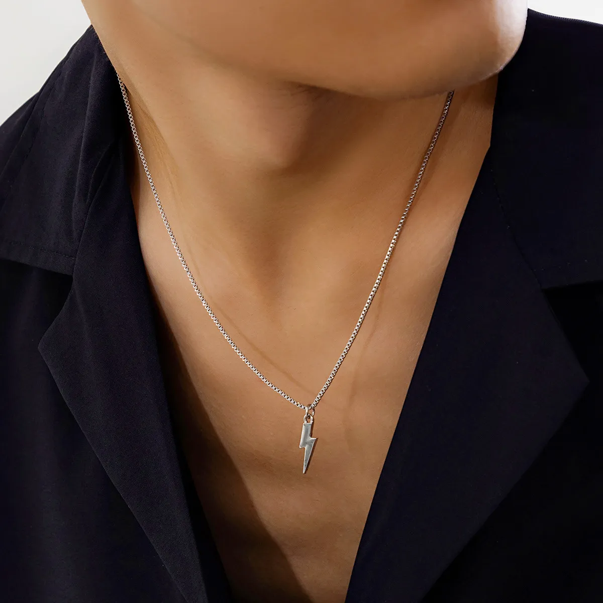 Men Fashion Casual Hip Hop Lightning Alloy Pendant Necklace