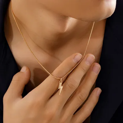 Men Fashion Casual Hip Hop Lightning Alloy Pendant Necklace