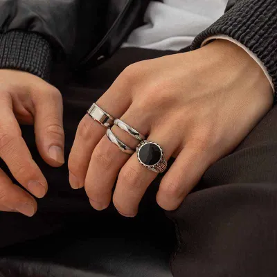Men Fashion Casual Vintage Basic Titanium Steel Ring Sets