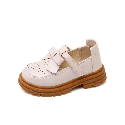 Zapatos Planos de Cuero PU para Niñas, Casuales, Bonitos, Estilo Británico, con Hebilla de Lazo y Cierre de Velcro, Punta Redonda