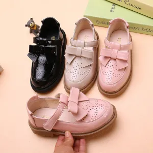 Zapatos Planos de Cuero PU para Niñas, Casuales, Bonitos, Estilo Británico, con Hebilla de Lazo y Cierre de Velcro, Punta Redonda