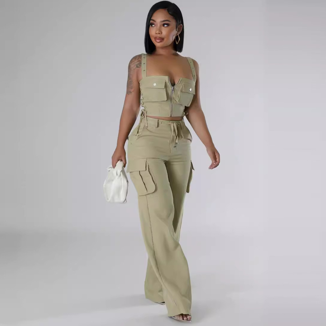 Wholesale Summer Women Casual Multi-Pocket Zipper Camisole