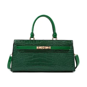 Women Elegant Solid Crocodile Print Large Capacity Handbag Tote